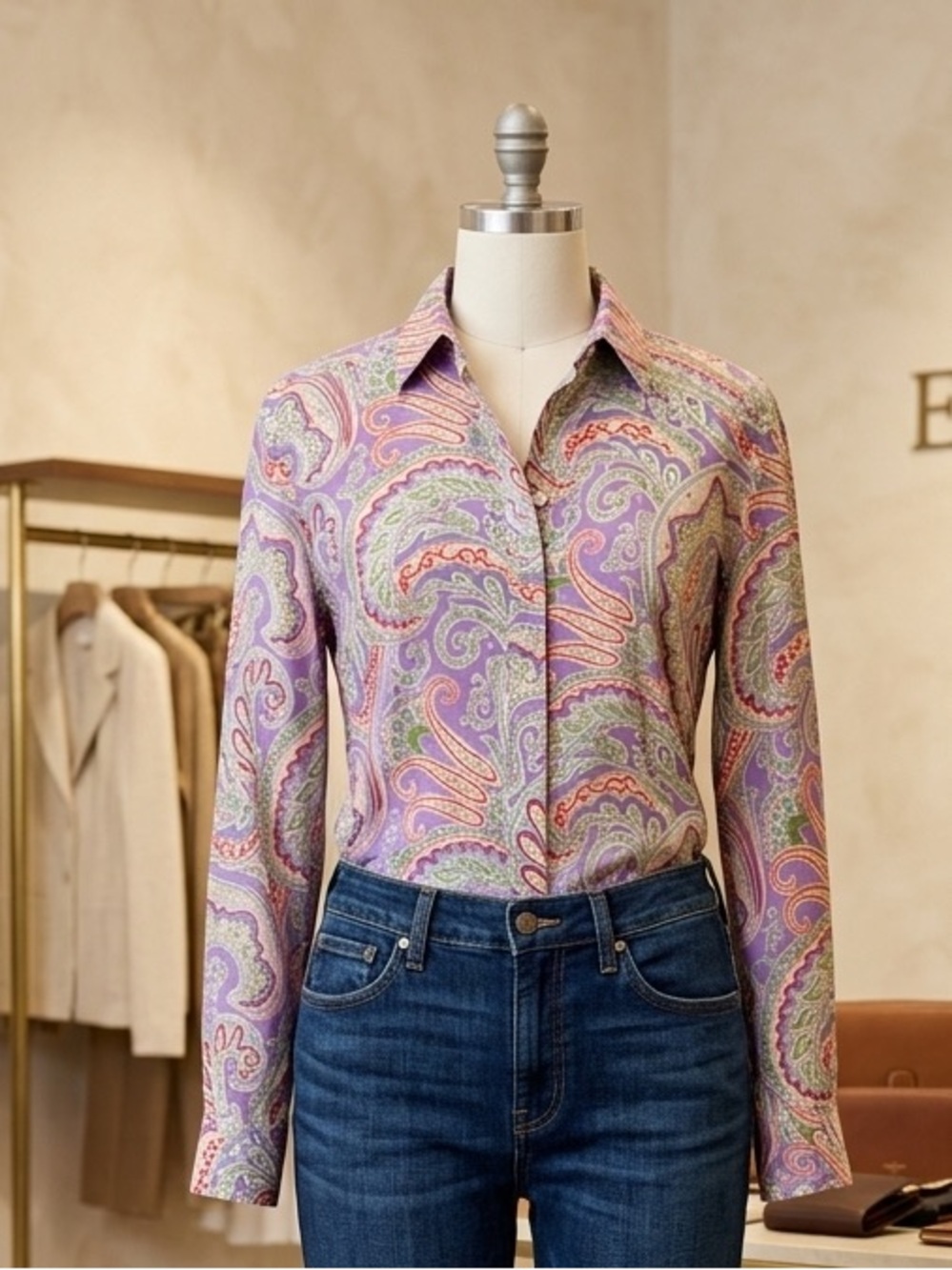 Lauren Ralph Lauren Lavender Paisley Button-Down Shirt with Multicolor Accents